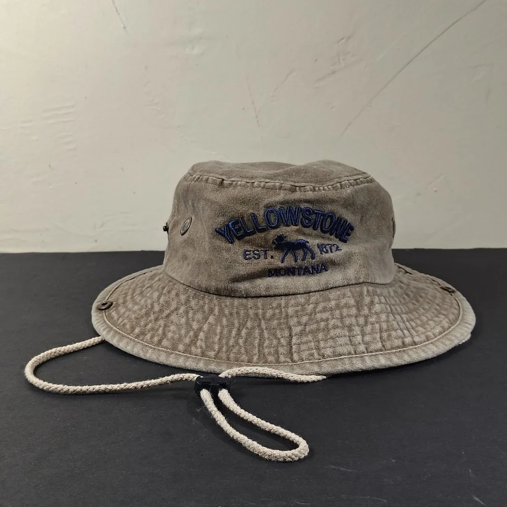 Yellowstone Bucket Hat Khaki Cotton Acid Wash Boonie Safari Small Medium Lucky 7